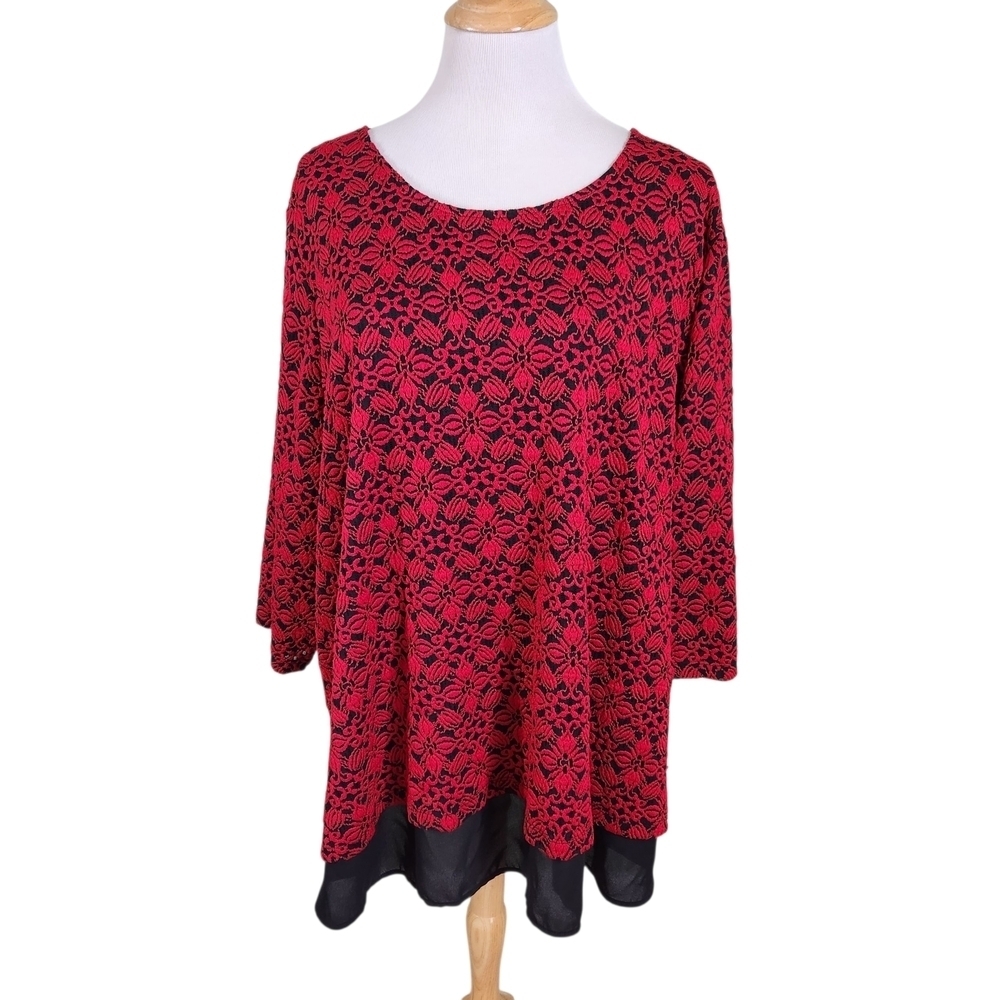 Catherines Red and Black Lace Tunic, Sz 3X